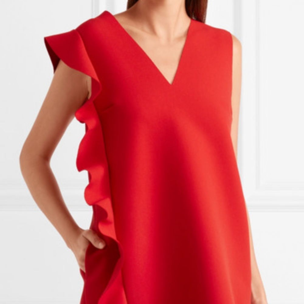 Red Ruffled Crepe Mini Dress